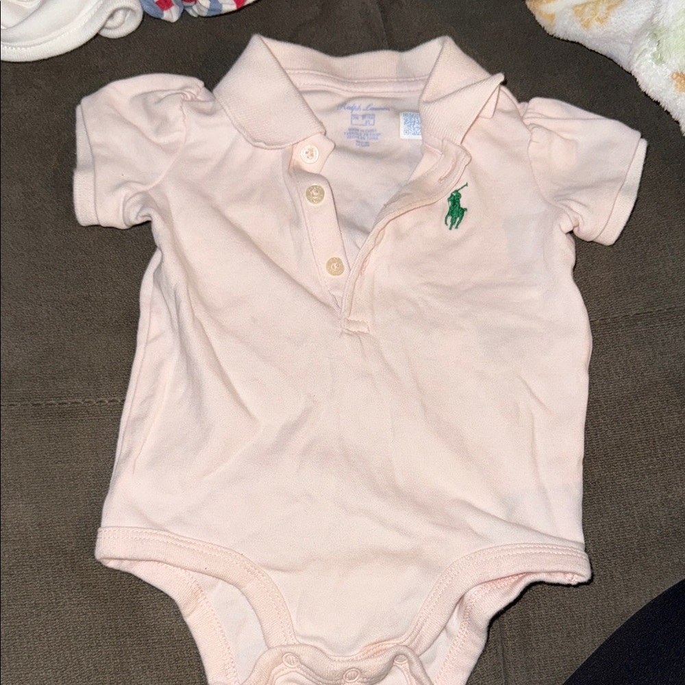 Ralph Lauren Girls Pink Baby Polo Bodysuit with Green Pony